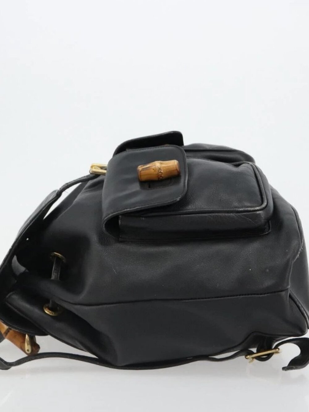 GUCCI Bamboo Backpack Leather Black Gold 003 2058 0016 Auth BA13350 - Picture 4 of 16